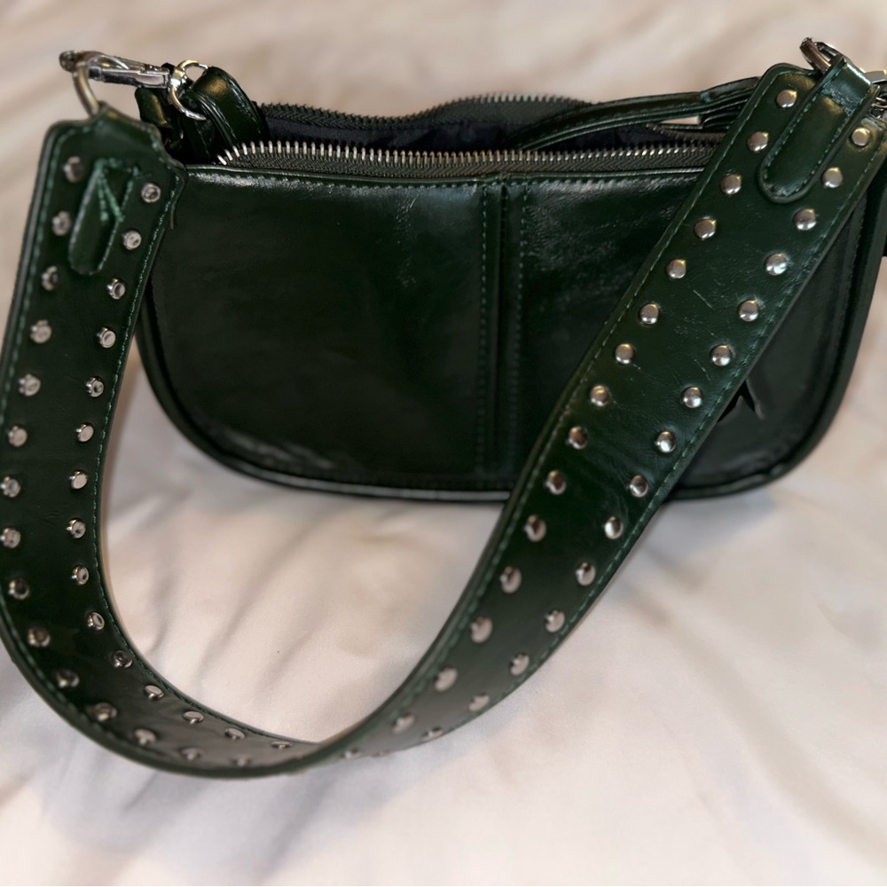 Studded Green Leather Shoulder Bag